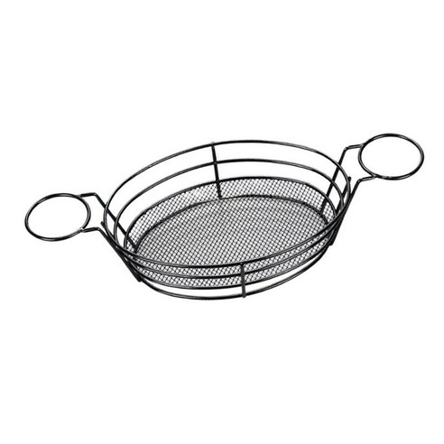 칩 프라이 & 버거 서빙 바구니 21.5x15x6.5cm를 위한 타원형 검정 음식 바구니, 블랙, 스테인레스 스틸