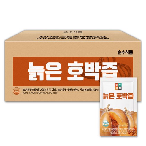 순수식품 국산 늙은 호박즙, 100개, 90ml