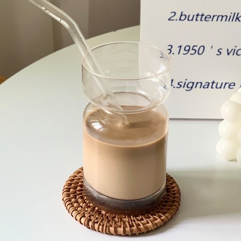 GU 시간 모래 시계 블로거 같은 크리에이티브 아이스 라떼 커피 컵 유리 주스 차가운 음료 우유 차 컵, 시간모래시계[+밀짚]