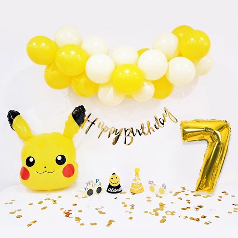 피카츄 생일 파티 클라우드 풍선세트 포켓몬스터 생일풍선 파티용품, 피카츄 숫자7세트