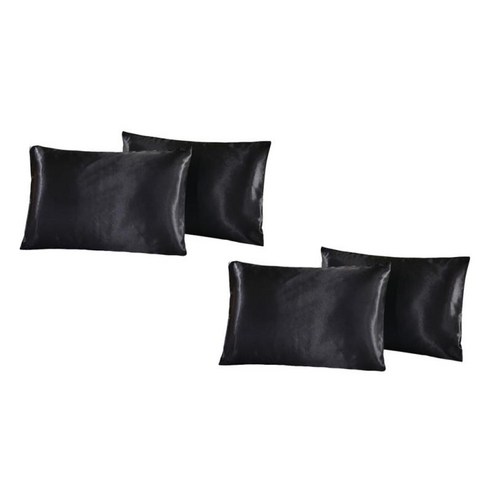 2 쌍 럭셔리 부드러운 실크 베개 커버 침실 베개 케이스 51x66cm, 블랙