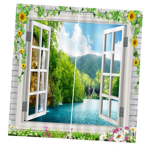 WJSHOP 2Pcs 풍경 풍경 창 문 커튼 블라인드 3D 인쇄 된 장식, 13, 폴리 에스터