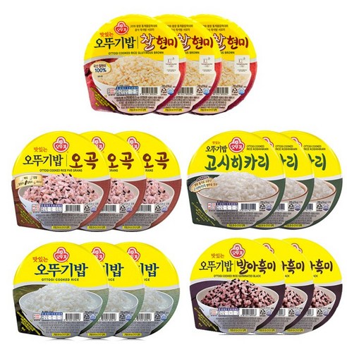 오뚜기밥 잡곡밥 5종세트 오뚜기밥 3개 + 찰현미 3개 + 오곡 3개 + 발아흑미 3개 + 고시히카리 3개, 1세트