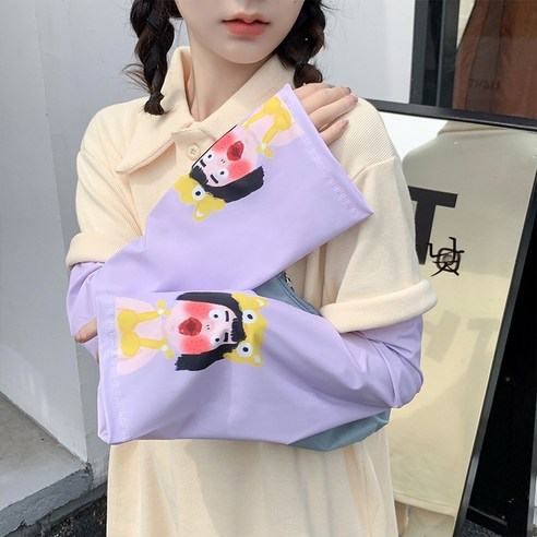 ZZJJC 루즈핏 쿨토시 자외선 차단제 얇은 프린트 쿨토시여자, 연보라 꼬마 요정