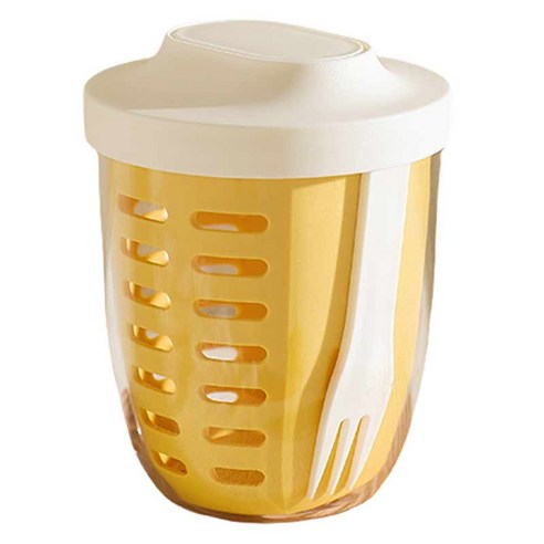휴대용 과일 컵 도시락 포크 포함 650ml, 옐로, 1개