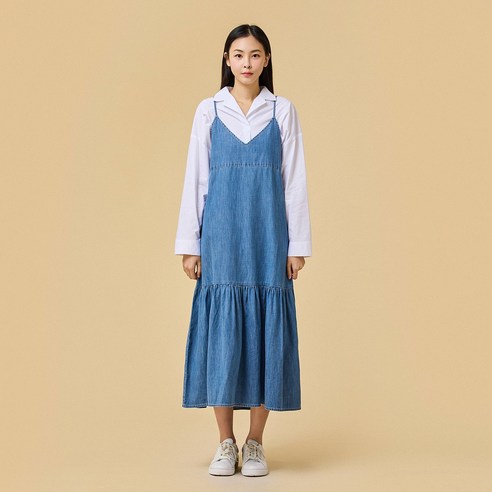 [JAJU/자주] 여 데님 레이어드 원피스_블루