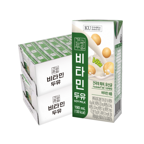 [건국우유] 비타민 두유 190ml, 190ml, 48개