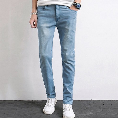 남성용 봄여름 데님 스판 슬림핏 일자기본 바지, 긴 기본 바지 인어미남 후드블루 Men’s Jeans 남자여름청바지 남성용 봄여름 데님 스판 슬림핏 일자기본 바지, 긴 기본 바지 인어미남 후드블루 Men’s Jeans 남자여름청바지