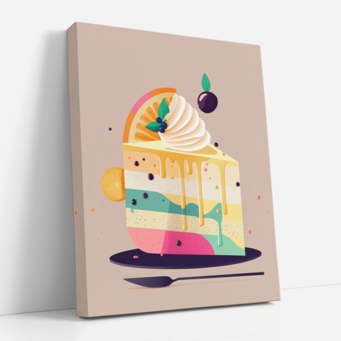 아트앤코 인테리어 캔버스 액자 50x40cm, 오렌지 크림 케이크 조각