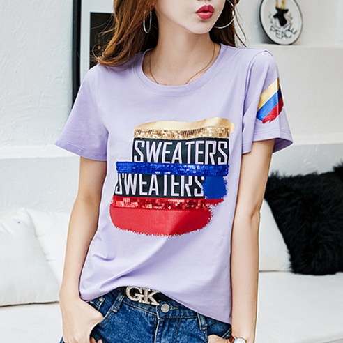 반짝반짝 돋보이는 데일로엔 글리터 스팽글 프린팅 반팔 티셔츠