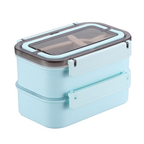 DFMEI 스테인레스 스틸 절연 점심 상자 상자 성인 보존 상자 식기 휴대용 도박 상자 인쇄 로고\, DFMEI 더블 레이어 블루\, 0.8L-1.6L.\