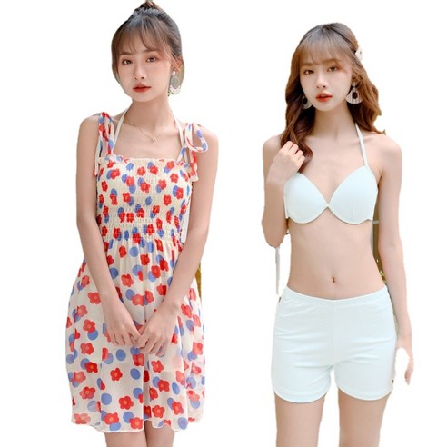 ANKRIC 수영복이너팬티 온천 수영복 여성 섹시 스키니 보수 배꼽 커버 3 조각 한국 온천 분할 작은 가슴 수영복 수영복, 52165 3 피스 세트쌀 레드