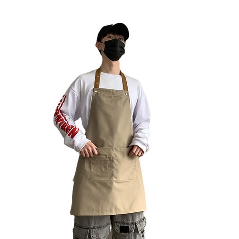 ANKRIC 방수 앞치마 고급 상업용 여성 여름 우유 차 가게 베이킹 주방 바지 남성 허리 인쇄 주방앞치마, 교수형 넥 카키색 매칭