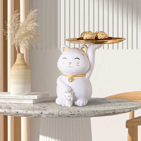 나비닷 인테리어 장식 행운의 고양이 키트레이, 화이트