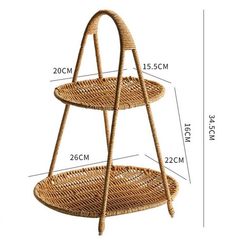 라탄 바구니 과일 빵바스켓 홈카페 접시 애프터눈티 스탠드디스플레이, 타원형 2층