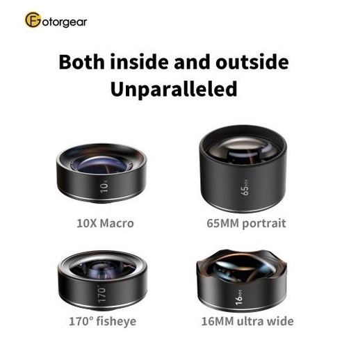 Fotorgear 휴대폰 카메라 렌즈 세트 아이폰 12 아이폰 13 시리즈용 10X 매크로 65mm 인물 170 ° 어안 16mm 울트라 와이드 렌즈, 없음, 4.16MM ultra wide