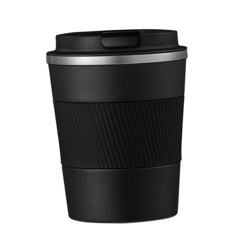 커피 머그잔 냉 음료 누출 방지 여행 낯짝, 380ml 블랙, 7x13.5cm, 스테인레스 스틸