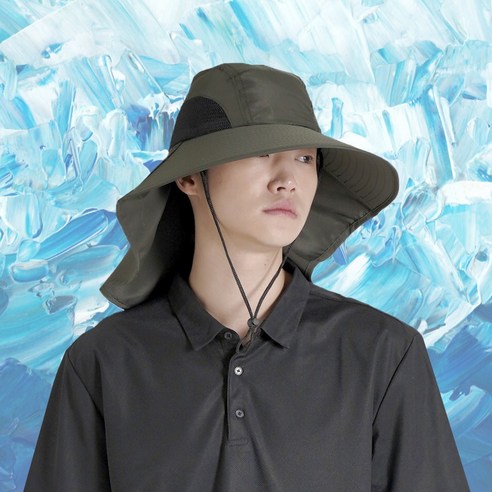 슈타커 뒷목까지 자외선차단 챙넓은 햇빛가리개 아웃도어 모자, 카키