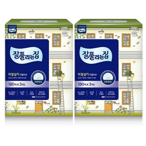 잘풀리는집 리얼 실키 미용티슈 2겹, 180매입, 2팩