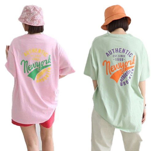 애플망고샵 2세트 여성 반팔 마시뉴욕 롱박스티 오버핏 라운드 루즈핏 캐주얼 여름 티셔츠