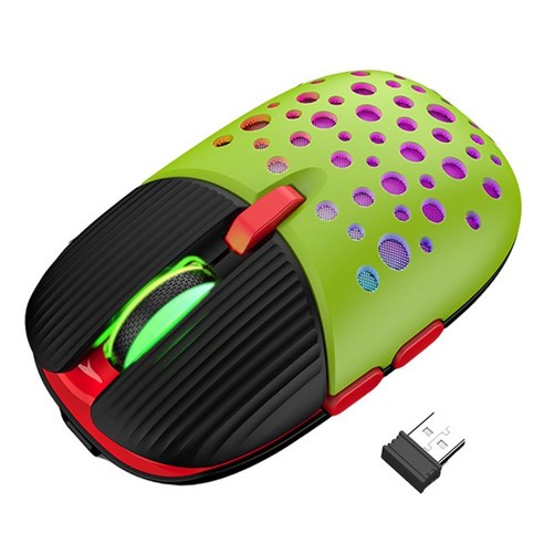 RGB Light 2.4G 무소음 휴대용 3 조정 가능한 DPI가 있는 무선 마우스, 녹색, {"사이즈":"10.5x6.5x4cm"}, {"수건소재":"플라스틱"}