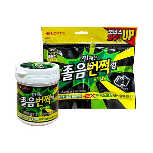 롯데제과 롯데껌 졸음번쩍껌 용기 87g 1개+리필 105g 1개, 1개, 105g