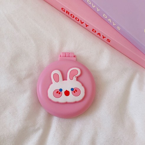 정빈모니 귀여운 휴대용 미니손거울 쿠션빗, 귀여운 토끼, 1개