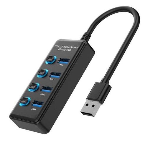 스위치 조명 포함 전원 어댑터 USB3.0/USB2.0 허브 윈도우 11/10/8 맥 OS 리눅스 2.6.14 4 포트 스플리터 호환, [03] 0.3m USB3.0, 1개