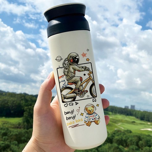 우주 비행사 우주 창조적 인 보온병 학생 간단한 우주 비행사 하이 생긴 스테인레스 스틸 진공 컵, BW5129 우주 비행사, 500ml 플랫 커버 컵