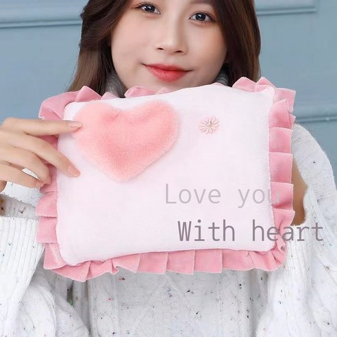 온수봉지 충전식 방지 온수봉지 난방 벨벳 지퍼 전기난방 핸드백 이미 물을 주입하여 바구니 취향 지퍼 물봉지(무 커버) + 방지 클립 충전, 하트 베개 핑크+폭발 방지 클립