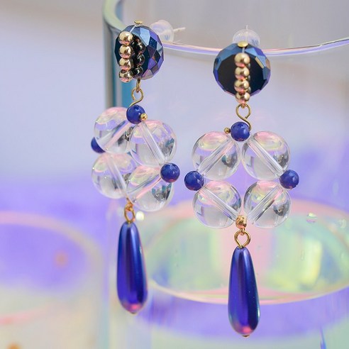 블루 드롭 진주 귀걸이 불멸의 투명한 크리스탈 기질 레트로 귀걸이 원래 디자인 귀걸이