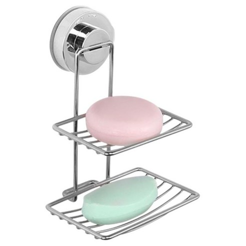 흡입 컵 바 비누 홀더 자체 배수 비누 접시 용기 무료 드릴링, 은, 130x90x190mm, 스테인레스 스틸