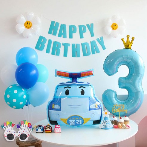 이벤트홀릭 로보카 폴리 풍선 생일파티세트, 숫자풍선 3