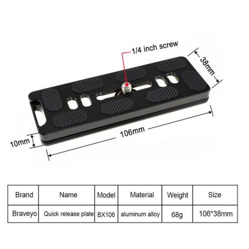 SLR 삼각대 액세서리 볼헤드 사진 플레이트 Swiss용 길이 알루미늄 106mm 퀵릴리즈 합금 Arca 76mm 카메라 플레이트, 3) BX106 1PC, 1개