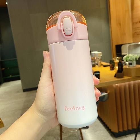 귀여운 일본계 버클 보온컵 여성 고안치 304 스테인리스강 물컵 휴대용 심플한 ins컵, [핑크], 340ml