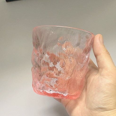 DFMEI 빙하무늬끈 글라스잔 그라데이션 인스풍 비주얼 가정용 물컵 쥬스 커피잔, DFMEI 그라디언트 핑크 높은 스타일