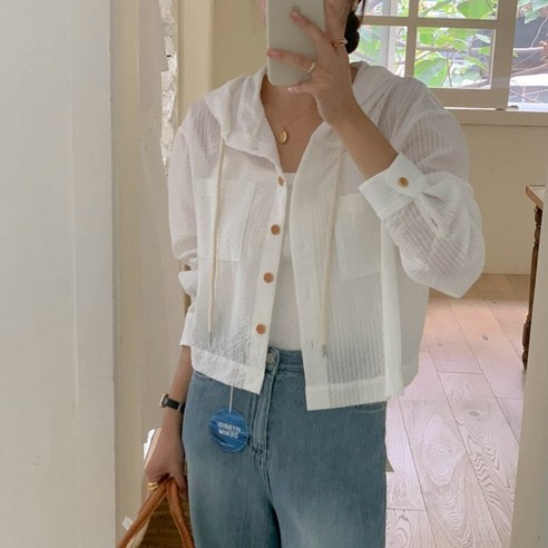 [에이진] 시어서커 크롭 후드 셔츠 자켓 (2colors)