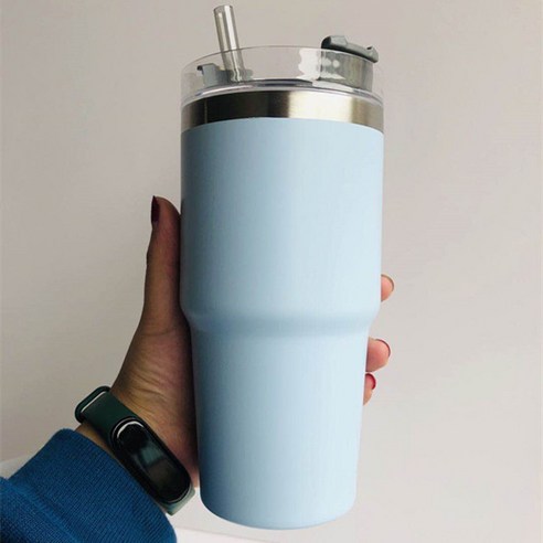 한국 자동차 컵 304 스테인레스 스틸 컵 대용량 맥주 컵, 블루, 591ML