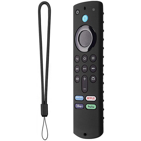Deoxygene Fire TV Stick 3rd Generation Voice Remote Control 실리콘 케이스 경량 미끄럼 방지 충격 스트랩 포함, 검은 색