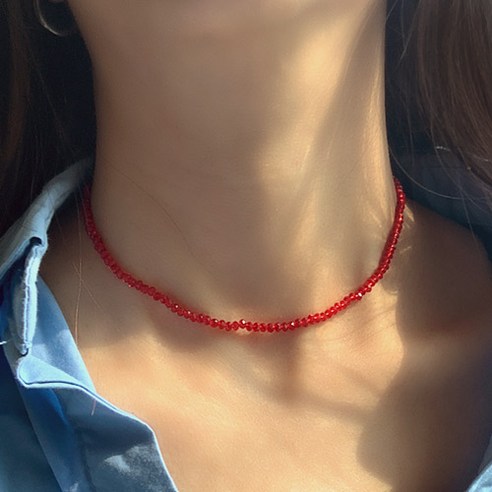 리온다 컷팅 크리스탈 비즈 초커 목걸이