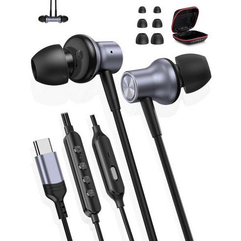 삼성용 지우나이 USB C 헤드폰 삼성 S24 마그네틱 인 이어 타입 이어폰 개별 마이크 HiFi Bass 5 음악 & 효과 모드 노이즈 격리 아이폰 15 갤럭시 A35 아이패