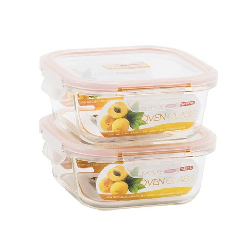 쿠쳐 내열유리 정사각 밀폐용기, 2개, 1200ml