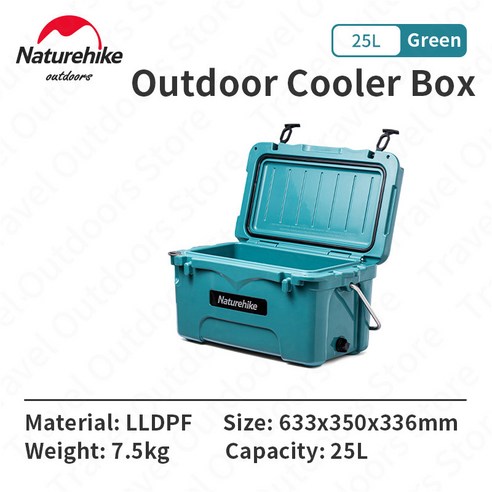 Naturehike 캠핑 25l 쿨러 상자 야외 대용량 식품 보존 상자 80h 쿨러 여행 피크닉 선물 아이스 백, 25L-Green, 하나