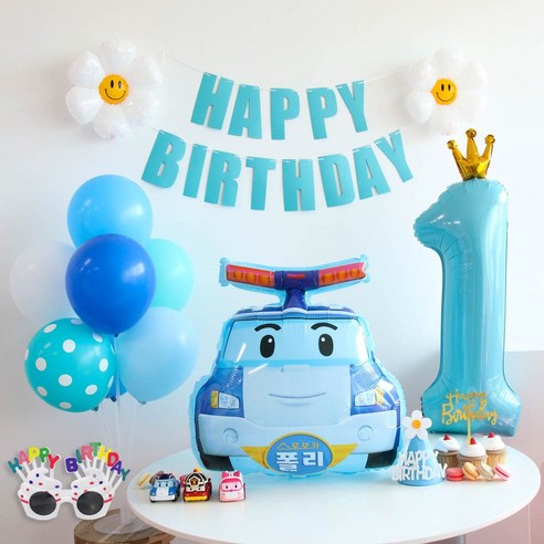 이벤트홀릭 로보카 폴리 풍선 생일파티세트, 숫자풍선 1