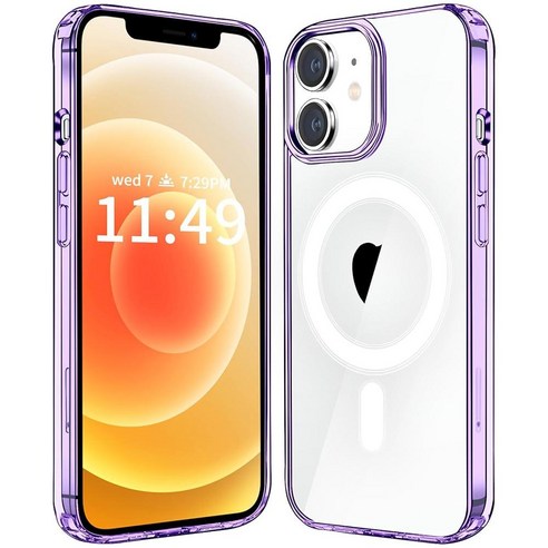 Hsefo 아이폰 12 미니 전용 마그네틱 케이스 MagSafe 무선 충전과 호환 반투명 긁힘 방지 뒷면 충격 방지 보호 슬림 얇은 폰 케이스 커버 투명, Translucent Purple