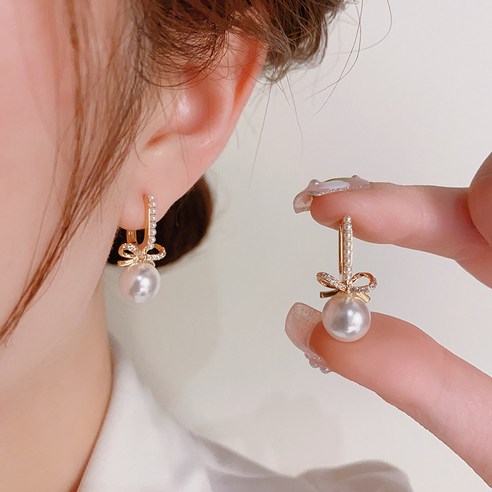 다나모인 14K 도금 리본 진주 귀걸이 원터치링