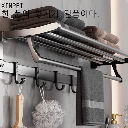304 스테인리스강 고리 펀치 후크 욕실 강력 무흔 끈적임 부엌 벽 펀치 후크 화장실 장식물 선반 옷걸이 옷걸이 모자고리 3개, 우주 알루미늄 수건걸이 60cm[검은색/5홀]