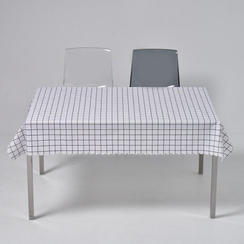 룰루홈 pvc 방수 식탁보, 격자화이트, 138x180cm