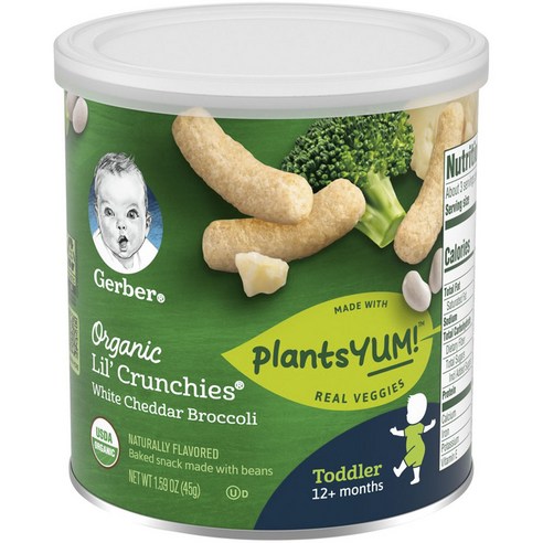 거버 릴 크런키 백트 스낵 어린이곡물과자 45g, 6개, 화이트 체다 브로콜리(White Cheddar Broccoli)