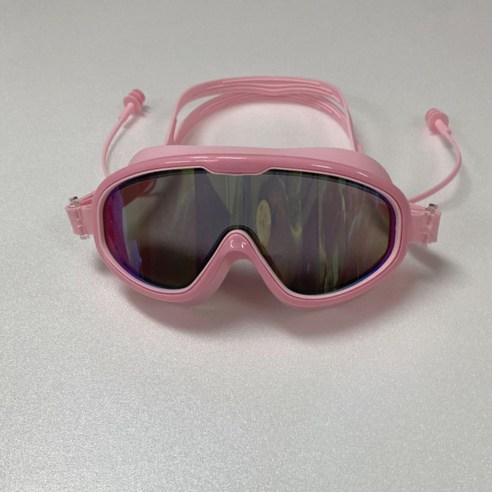 선빈어패럴 아동용 물놀이 수경 와이드 렌즈 고글 귀마개 일체형, 핑크미러